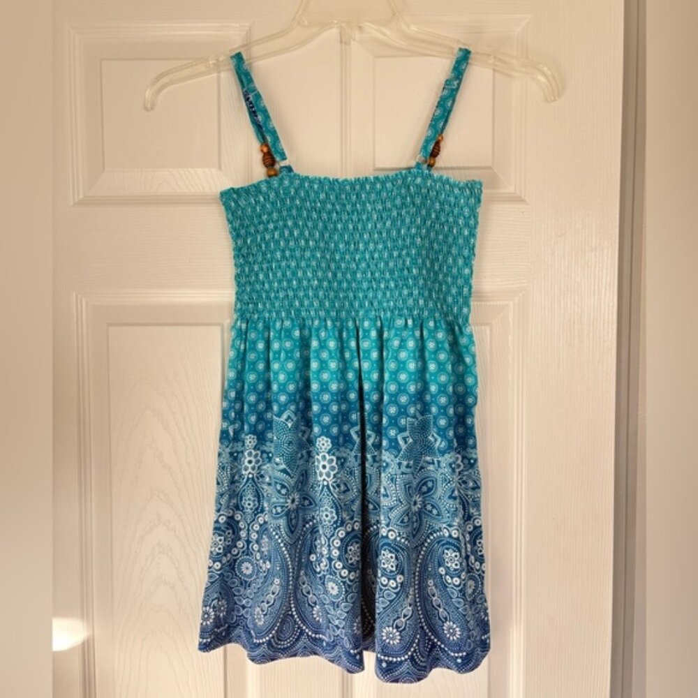 Y2K VINTAGE VTG BOHO WOMEN NEXT ERA BLUE BEAD TANK TOP STRETCH ADJUSTABLE STRAPS